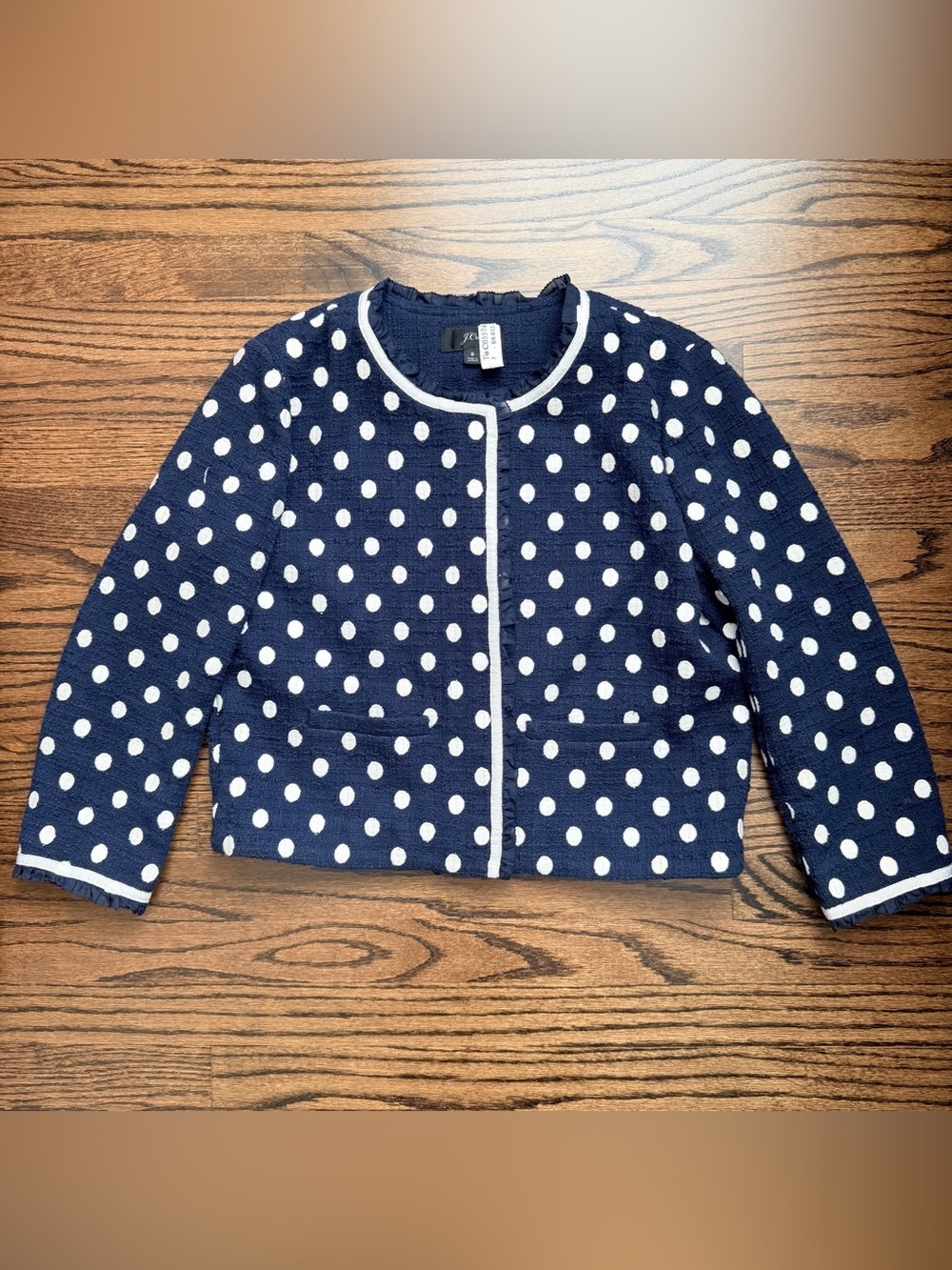 J. Crew Navy and White Polka Dot Jacket - size 8